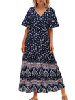 Print Short Sleeve Ethnic Style Maxi Dress