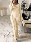 Long Sleeve Crop Top & Flared Pants Two-Piece Suit