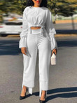 Tunic Long Sleeve Crop Top & Straight Pants Two-Piece Set