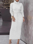 Simple High Neck Long Sleeve Top & Knitted Skirt Two-Piece Suit