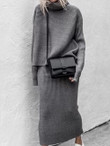 Turtleneck Long Sleeve Sweater & Knitted Skirt Two-Piece Suit