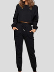 Round Neck Drawstring Pocket Long Sleeve Trousers Sports Suit