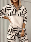 Printed V-Neck Long Sleeve Trousers Casual Two-Piece Set
