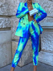 Tie-Dye Long Sleeve Blazer & Pants Two-Piece Suit