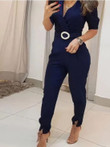 Solid V-Neck Puff Sleeve Jumpsuit
