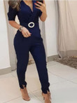 Solid V-Neck Puff Sleeve Jumpsuit
