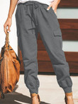 Solid Fashion Pocket Lace-up Cargo Pants