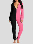 Deep V-Neck Button-Style Functional Long Sleeve Jumpsuit