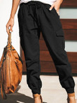 Solid Fashion Pocket Lace-up Cargo Pants