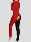 Deep V-Neck Button-Style Functional Long Sleeve Jumpsuit