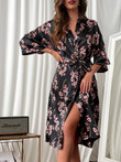 Comfortable Acetate Silk Printed Belted Night Gown