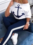Anchor Print Long Sleeve T-Shirt & Trousers Two-Piece Suit