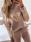 Love Sequined Long Sleeve Elastic Pants Casual Two-Piece Suit