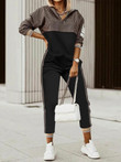 Long Sleeve Hoody Trousers Contrast Color Two Piece Set