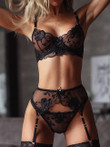 Lingeries Lace Embroidered Garter Lingerie Three Piece Set