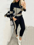 Houndstooth Print Long Sleeve Trousers Two-Piece Suit