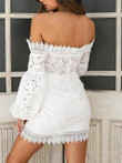 Embroidered Lace One-shoulder Puff Sleeved Mini Dress