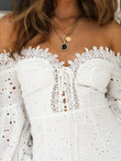 Embroidered Lace One-shoulder Puff Sleeved Mini Dress