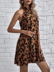 Leopard Print Sleeveless Halterneck Dress