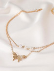 Faux Pearl Decor Butterfly Charm Layered Necklace