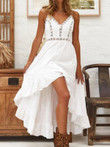 White Color Sling V Neck Mini Dress