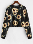 Drop Shoulder Sunflower Pattern Short Sweatshirt