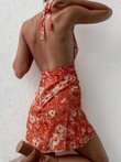 Floral Print Halter Backless Mini Dress