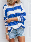 Round Neck Long Sleeve Striped Printed T-Shirt