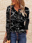 Printed Buttons Lace Long Sleeve T-Shirt
