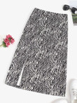 Zebra Animal Pattern Slit Midi Skirt