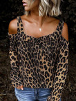 Off-Shoulder Leopard Print Long Sleeve T-Shirt