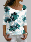 Square Neck Floral Print Long Sleeve T-Shirt