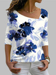 Square Neck Floral Print Long Sleeve T-Shirt