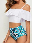 Printed High Waist Ruffle Off Shoulder Bikini Two Piece Swimsuit