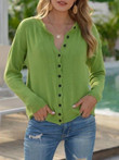 Ribbed Trim Button Up Crew Neck Sweater