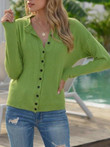 Ribbed Trim Button Up Crew Neck Sweater
