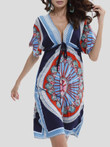 Printed Short Sleeve V-Neck Beach Dress