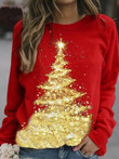 Christmas Tree Round Neck Long Sleeve T-Shirt