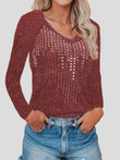 V-Neck Long Sleeve Nightclub Sparkling Diamond-Studded Knitted Sweater
