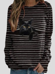 Cat Striped Print Long Sleeve T-Shirt