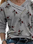 Floral Print Feature Button Design Long Sleeve T-Shirt