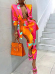 Two-Piece Printed Long Sleeve Blazer & Trousers