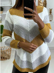 Round Neck Color Blocking Irregular Long Sleeve Sweater