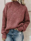 High Collar Long Sleeve Twist Knit Sweater