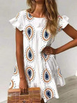 Round Neck Printed Short Sleeve Dress