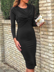 Round Neck Twisted Long Sleeve Tight Dress