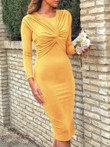 Round Neck Twisted Long Sleeve Tight Dress