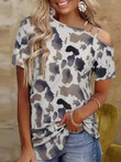 Leopard Print Short Sleeve Off Shoulder T-Shirt