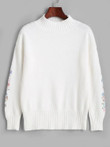 High Neck Floral Embroidered Drop Shoulder Sweater