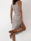 Irregular Folds Slit Sleeveless Striped Dress
